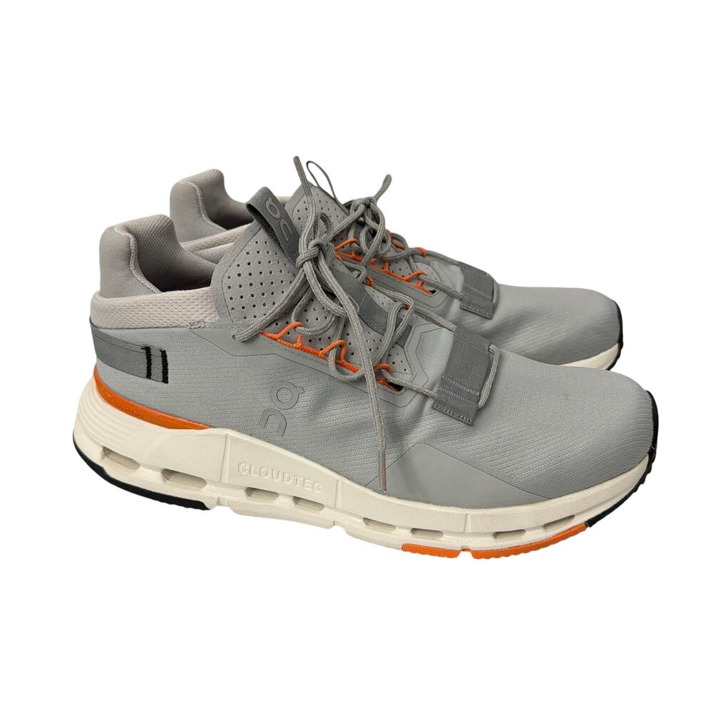 On Cloudnova 2 Running Shoes Mens Size 11 Gray Orange Glacier Turmeric